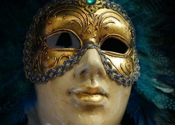 Turquoise & Gold Feathered Mask