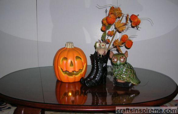 Witch Boots with Pumpkin & Owl