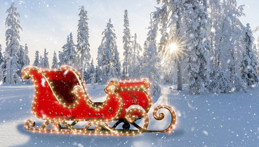 Red & Gold Sleigh with Lights