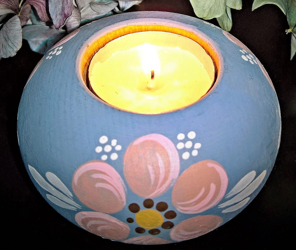 Painted Wood Candle Holder